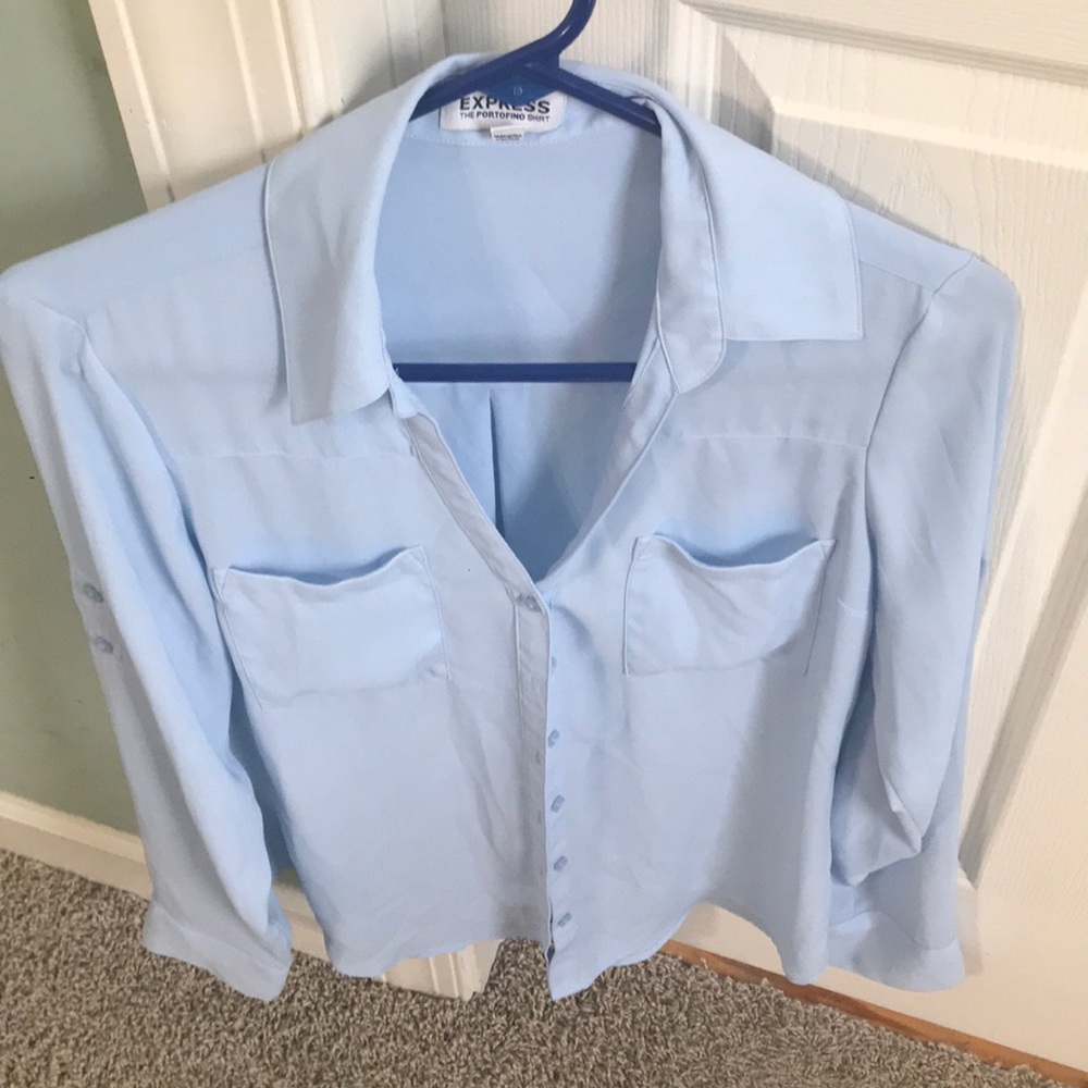 Blue button up blouse